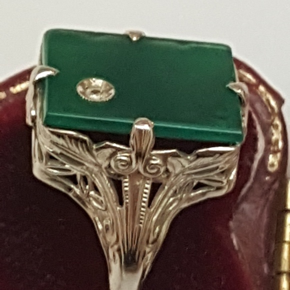 Jewelry - Antique 14k gold diamond chrysoprase filigree ring